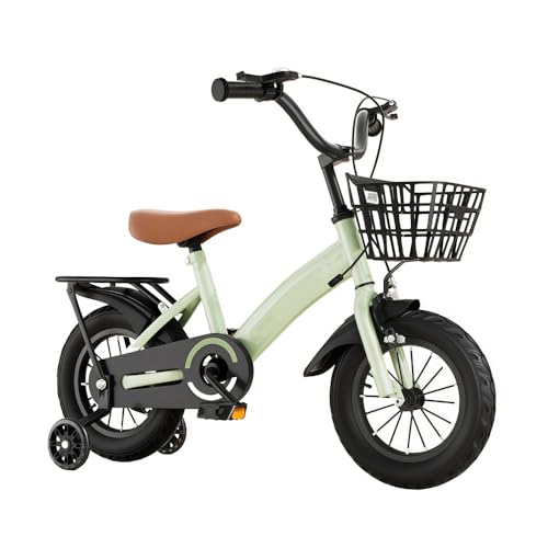 JNNJ子供用自転車、2〜11歳用自転車、学生向け子供用12、14、16、18、20、補助輪付き、男の子と女の子の初心者向けバスケット付き、調節可能な滑り止めハンドル付き (グリーン,18インチ)