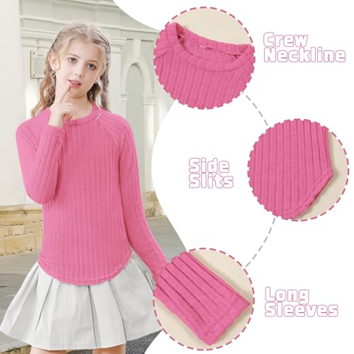 Girls Long Sleeve Shirts Casual Crewneck Blouses for Girls Solid Color Loose Fit Tunic Tops Fall Knit Tops Kids4
