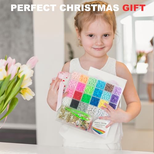 Redtwo REDTWO-CLAY BEADS 6200 Pcs Clay Beads Bracelet Making Kit, Flat Round Polymer Heishi Friendship Bracelet Jewelry Kit With Charms And Elastic Strings For Girls 8-12 Gifts For Kids thumb #5