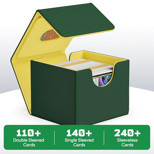 Image of ZLCA MTG Commander Deck Box, Card Deck Box for Trading Card, Holds 110+ Double Sleeved Cards Fits for TCG CCG Magic Cards with 2 Dividers (Green & Yellow)