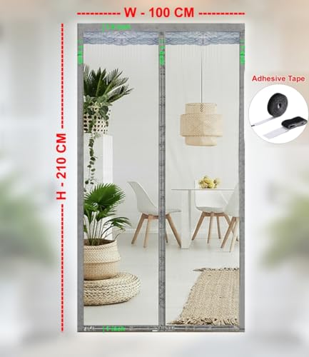 Image of The Furnishing Tree Strong Magnetic Mosquito Net Door Curtain | Automatic Self Closing | Designer Lace at the top with Breathable Fly Protection for Main Door, Balcony, Kitchen & Bedroom, 210x100 CM.