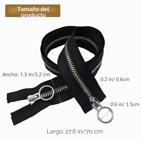 Miniatura 2 de Xcsj 5 Cremalleras De Doble Apertura Cremalleras De Metal Doble Deslizador Separable Negro Cremallera Para Coser, Abrigo, Plumón, Chaqueta, Bolsos, Artesanías Negro, 70 Cm