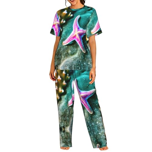 Pyjama doux pour femme imprimé étoile de mer ensemble de nuit confortable