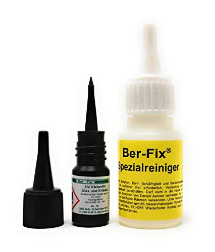 ® 3g UV Kleber dünnflüssig 50-100 - Glas Reparatur Set mit Lampe | 1 Led Der Beamer + Reiniger