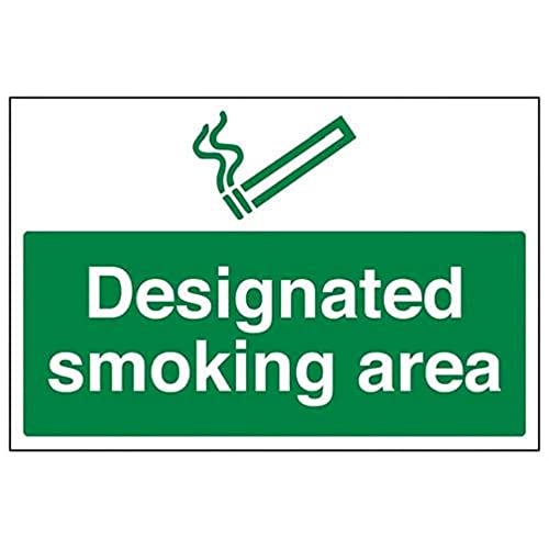 Image of V Safety 57041BA-S Designated Smoking Area Prohibition Sign - Landscape - 300mm x 200mm - Self Adhesive Vinyl, Green