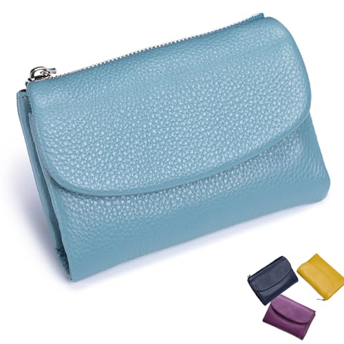 Joyfullygo neutral soft leather wallet with credit card holder, coin pocket, and cash slot, anti-theft, waterproof, and large capacity (Flax Blue)