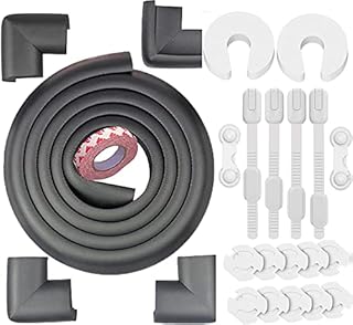 25 Pcs Kits Sécurité de Bébé Enfants Pour Protection- 2M Protection Mousse Sécurité Rouleau de Antichoc+4 Protections de Coin +6 Loquets de Sécurité + 12 Caches Prises + 2 Bloque Porte Anti Pincement