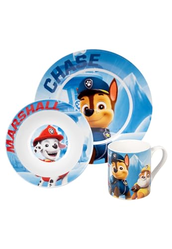 Paw Patrol Juego de Desayuno para Niños - Vajilla Plato de Porcelana de 3 piezas, Tazón y Taza