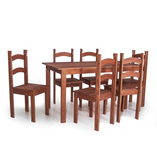 Conjunto Mesa de Jantar 6 Lugares com 6 Cadeiras em Madeira Maciça Chocolate - Móveis Britz