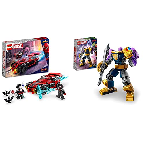 LEGO Marvel Miles Morales vs. Morbius 76244, Spider-Man Building Toy Set & Marvel Thanos Mech Armor 76242, Avengers Action Figure Set & Stones, Collectable Super Hero Gift