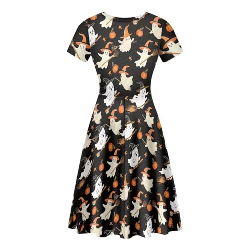 Image of POLERO Women Puffy Swing Elegant Party Midi Dresses Short Sleeve Round Neck A-Line Dress