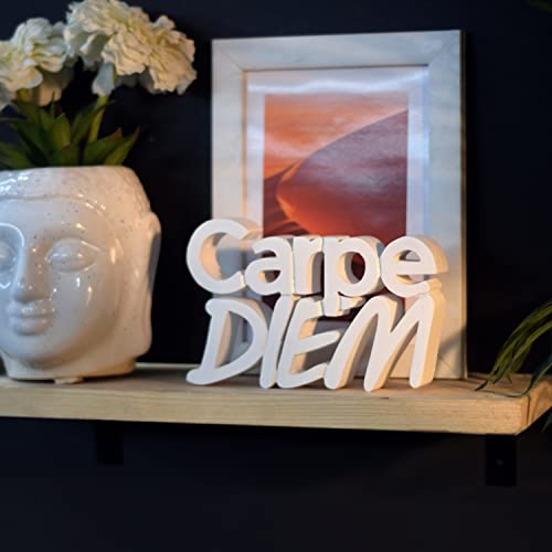 Image of NUKKAD TALES Carpe Diem White Showpiece Home Decor Items Living Room Decoration Items Center Table Decor Book Shelf Decor Birthday Gift Items (7 X 4.49 inch) Engineered Wood