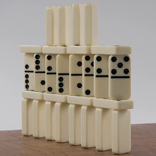 Meiocion Dominoes Set- 28 Piece Double 6 Ivory Domino Tiles Set, Classic Family Game With Cloth Storage Case #TOP4