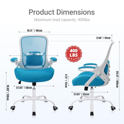 Image of HYLONE 400lbs Heavy Duty Office Chair, 5 inch Thickened Seat Ergonomic Desk Chair with Adjustable Armrests, Home Office Computer Chairs for Long Hours Mesh Executive Chair(Blue)