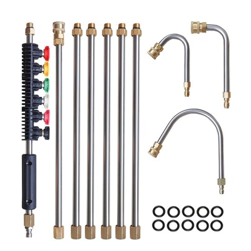 SEIWEI Pressure Washer Extension Wand Upgrade Power Washer Lance with 6 Spray Nozzle Tips,90° Curved Rod, 1/4’’Quick Connect, Replacement for Anti-Leaked Ring 4000 PSI