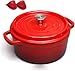 Nieprzywierający emaliowany garnek z pokrywką, emaliowany żeliwny kociołek Dutch Oven z silikonowymi rękawiczkami, domowy żeliwny garnek do zupy - najlepszy prezent (24 cm), czerwony