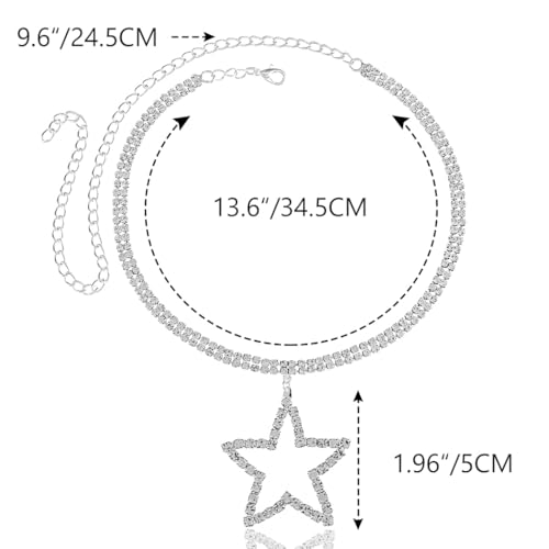 ACEDRE Silver Star Rhinestone Necklace Bling Disco Big Crystal Jewelry for Women4