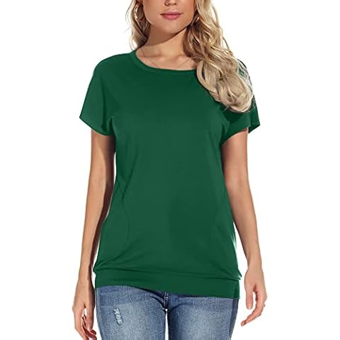 YSYOKOW Womens Summer Casual T Shirts Short Sleeve Tunic Loose Tops with Pockets(Dark Green, X-Large) Cover
