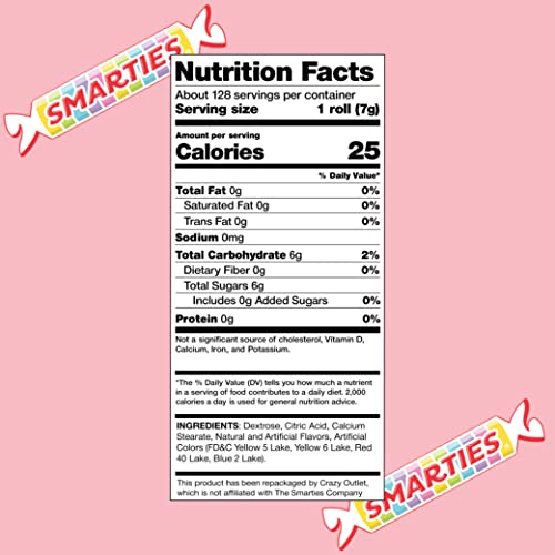 Crazyoutlet Smarties Rolls Xtreme Sour, Vegan, Gluten Free Hard Candy, Bulk 2 Pounds (130 Count) #TOP5