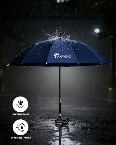 Image of ANYCHO Walking Cane Umbrella for Rain, Thick Double-Branch Umbrella for Elderly with Auto Open, Outdoor Hiking and Mountain Climbing
