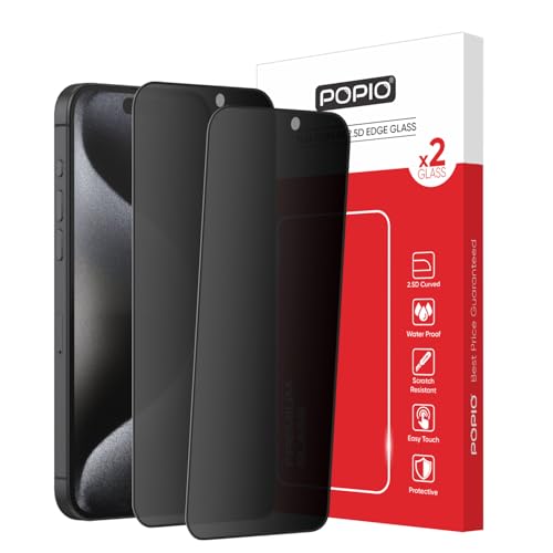 Image of POPIO Xtreme Privacy Pack of 2 Tempered Glass for iPhone 15 Pro Max | 9H Hardness, Edge-to-Edge Coverage, Anti-Scratch, Anti-Spy