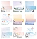 Better Office Products Japanese Watercolor Stationery Paper Set, 100 Piece Set (50 Sheets + 50 Matching Envelopes), Letter Size 8.5 x 11 inch, 9 Designs, Double Sided Printing Paper,