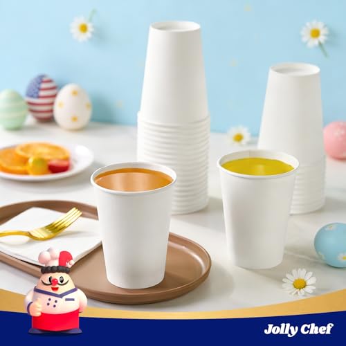 JOLLY CHEF 300 Pack Disposable Paper Coffee Cups White 12 oz Hot Beverage Paper Cups for Water, Ideal for for Thanksgiving, Christmas, Parties