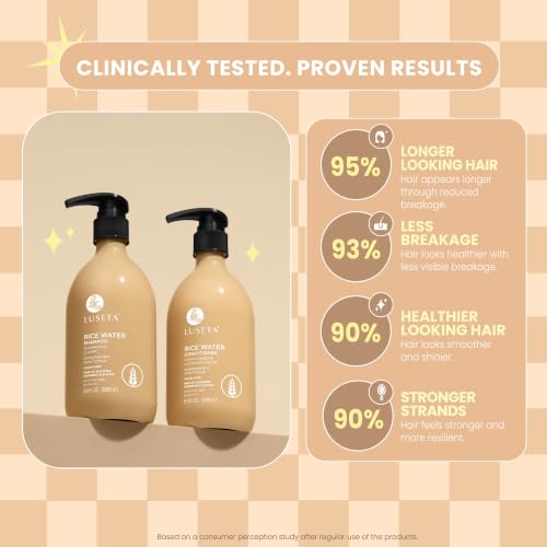 Image of Luseta Rice Water Shampoo and conditioner Set Protein Repair Strengthening & Nourishing Shine for Heat Damaged All Hair Types Hydrating & Frizz Control for Women and Men 16.9oz*2