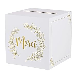 BOFUNX Merci Kartenbox Weiß Gold 25x25cm