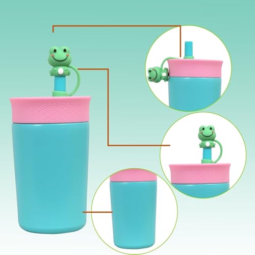 Image of LHOTSE Kids Sipper Bottle for Toddlers with Straw Lid, BPA Free Leak Resistant Training Cup, Easy Grip Design Cute Frog Cap for School Travel (Blue, 350 ML)