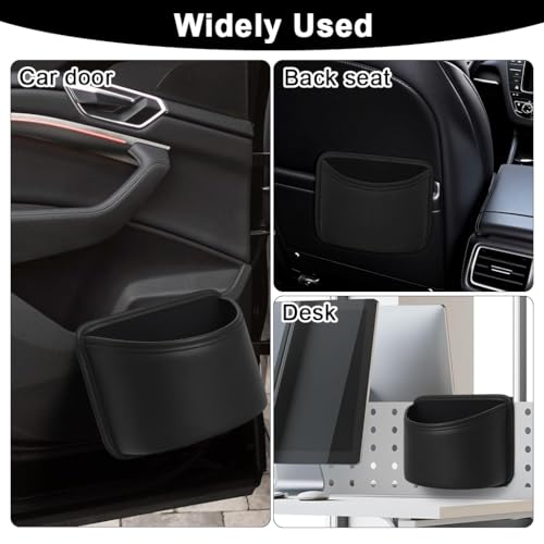 Image of STHIRA Car Organizer Pouch, Sleek PU Leather Trash Bin with Back Clips, Car Seat Side Pocket, Multi-Purpose Clamp On Storage Bin for Trash, Water Bottle, Accessories, and Gadgets, 20.5x16x7cm