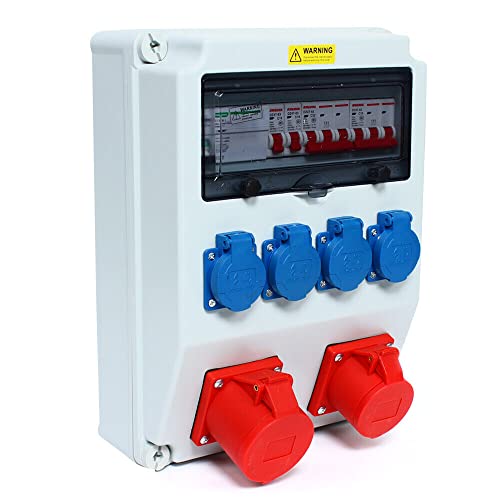 Distribuidor de pared, 32 A, 16 A, 230 V, CEE, distribuidor de corriente de construcción, distribuidor de enchufe de pared, distribuidor de ambientes húmedos para obras de construcción Cover