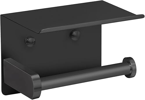 Miniatura 8 de LELIZAZA Soporte de papel higiénico autoadhesivo con estante para teléfono, soporte de rollo de papel higiénico montado en la pared, se adapta a