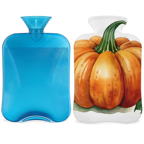 Hot Water Bottle with Soft Cover,2L Graffiti Pumpkin Hot Water Bag for Hot and Cold Compress, Hand Feet Warmer, Mystical Pumpkin Rubber Hot or Cold Water Bottle Halloween Christmas Decorations