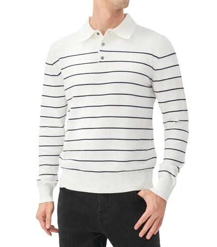 Men's Knit Polo Sweater Classic Long Sleeve Dress Pullover Striped Fall Winter Sweatshirts