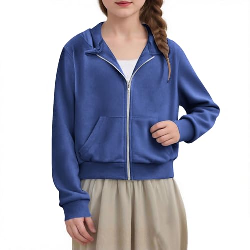 Cropped Zip Up Hoodies For Girls Teen Casual Long Sleeve Full-Zip Sweatshirts Jackets With Pocket Fall Trendy Outwear