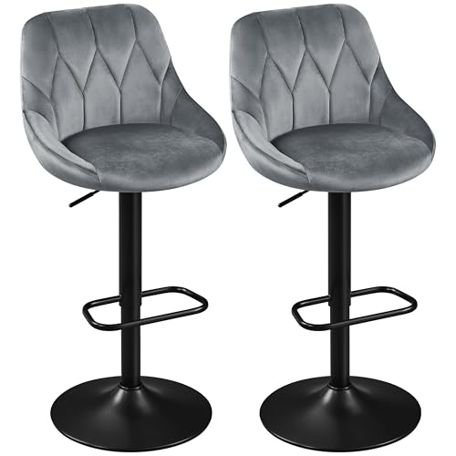 Design Versatile: Questo set di due sgabelli con schienale presenta una base nera opaca, un sedile e uno schienale in velluto lussuoso, cuciture stilizzate sullo schienale e una combinazione di colori versatile. Ha un aspetto moderno e sofisticato che arricchisce l'atmosfera del tuo spazio