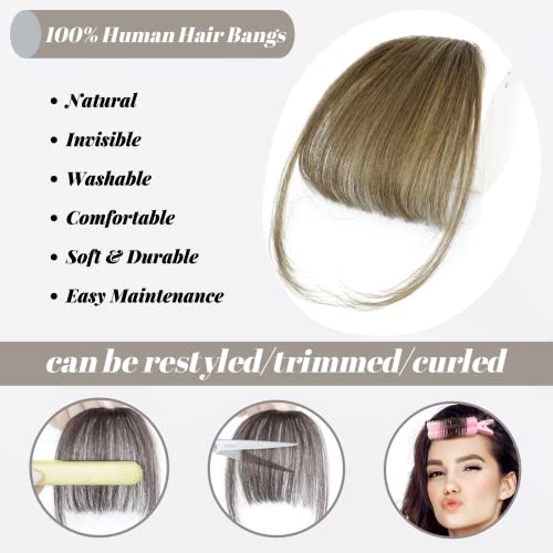 Nice One Bangs Hair Clip In Bangs 100% Human Hair Extensions Wispy Bangs French Bangs Fringe With Temples Hairpieces For Women Clip On Air Bangs Curved Bangs For Daily Wear(Wispy Bangs,Light Brown) #TOP1