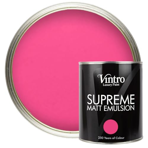 Vintro Luxury Matt Emulsion - Smooth Chalky Finish Multi Surface Paint for Walls, Ceilings, Wood and Metal - 1L (Bright Pink - Deptford Pink)