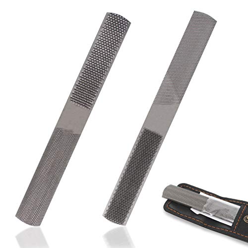 KALIM 2 Pcs Multi-Function 4-in-1 File, High Carbon Steel Hand File, 4 Way Wood Rasp File with Flat/Half Round Sharps, for Wood, Soft Metal, Plastic and etc.