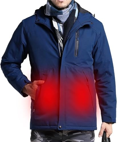 Chaqueta Calefactable, Prenda Softshell con Carga USB y Control Independiente de Zonas de Calefacción(Blue,XXL-Xxlarge)