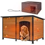 GUTINNEEN 59" Extra Large Heated Outdoor Dog House for Large Dogs Insulated, Thermostat-Controlled Heating with Full 6-Sided Insulation, Metal Frame, Spacious, Cozy, and Safe Winter Shelter (Brown)