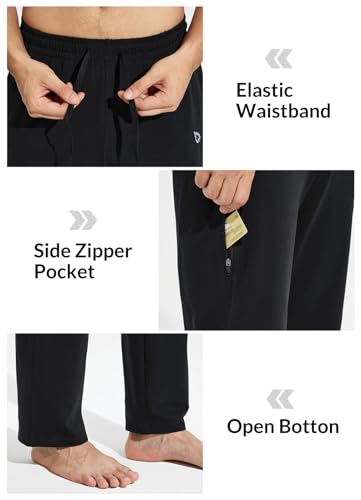 BALEAF Men's Sweatpants Cotton Yoga Cargo Pants Athletic Lounge Wide Leg Open Bottom Casual Sweatpants with Zipper Pockets Black M - Thumbnail 5