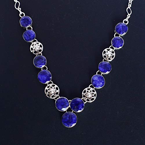 Collar de plata de ley 925 con zafiro azul corindón FSJ-5529 para mujer 5