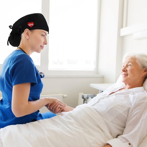 Image of 8 Pcs Satin Lined Scrub Caps, Nurse Hats with Buttons Sweatband, Adjustable Ponytail Surgical Caps for Women