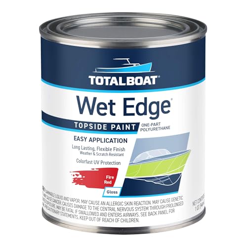 TotalBoat Wet Edge Topside Marine Paint Premium Polyurethane Coating for Boats, RVs, Exterior Trim, Fiberglass, Metal, and Wood (Fire Red, Quart)