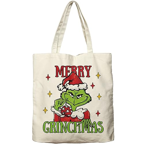 Dlzdn Christmas Canvas Tote Bag For Women - Aesthetic Merry Christmas Tote Bag For Shopping, Grocery, Beach, Gifts