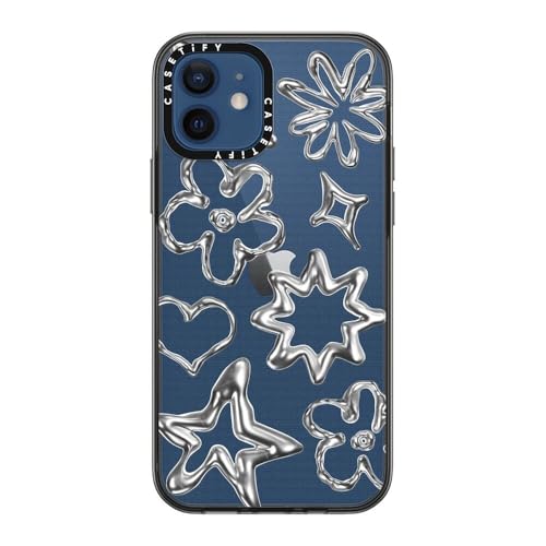 Coque iPhone 12 CASETiFY Compact Chrome Doodles Noir Transparent