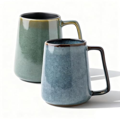 Mualuwi Extra Large Tall Coffee Mugs with Handle - Set of 2, 24 oz Ceramic, Dishwasher & Microwave Safe, Blue and Green
