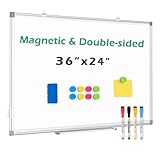 QUEENLINK Double Sided Magnetic White Board, 36'x24' Dry Erase Whiteboard for Wall with Aluminum Frame Presentation Board for School, Office and Home